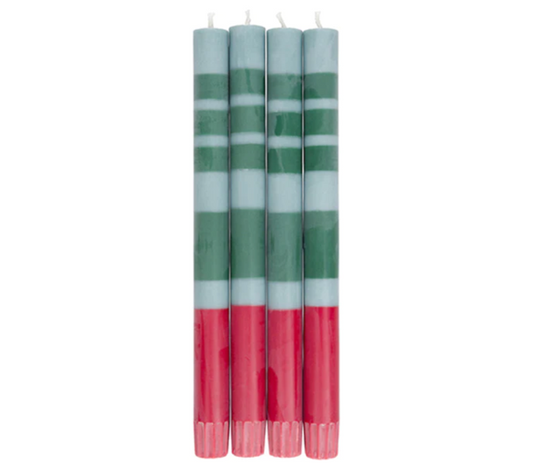 Eco Striped Candles - Guardsman Red, Bokhara, & Moonstone