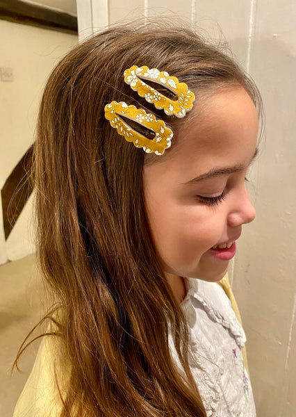 Liberty Fabric Hair Clips - Mustard Capel
