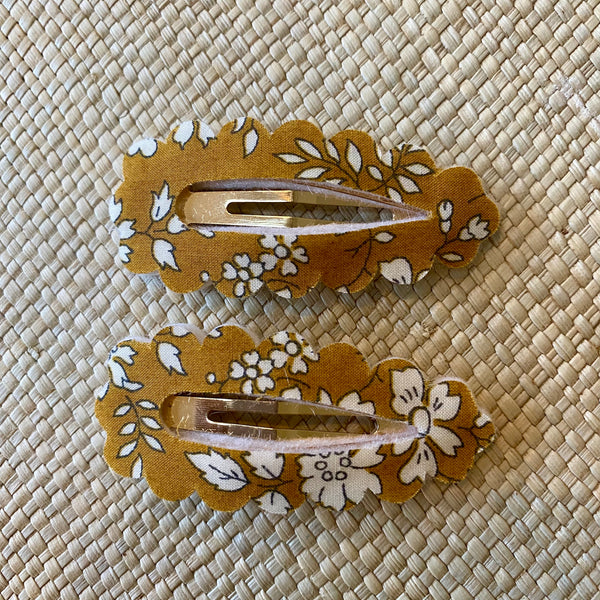Liberty Fabric Hair Clips - Mustard Capel