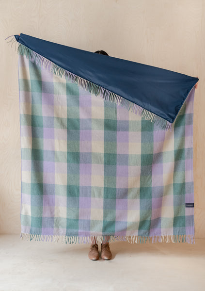Recycled Wool Waterproof Picnic Blanket in Thistle Meadow Check