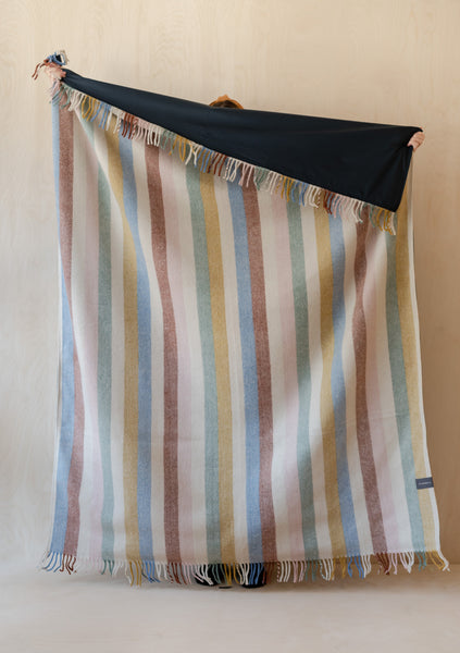Recycled Wool Waterproof Picnic Blanket in Rainbow Stripe