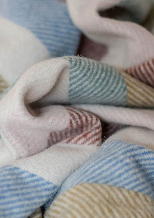 Recycled Wool Waterproof Picnic Blanket in Rainbow Stripe