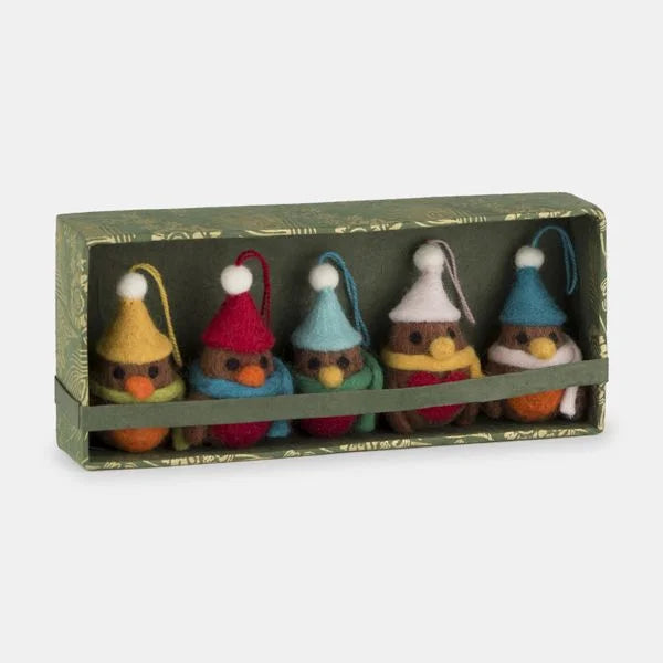 Set of 5 Hanging Felt Robins