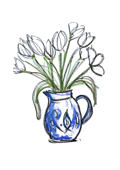 'Tulips in a Blue Jug' - Print