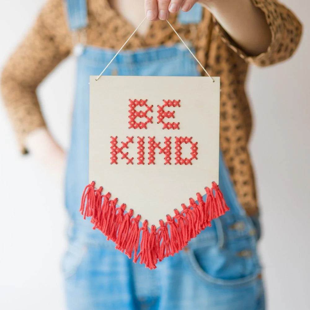 Be Kind Tassled Embroidered Board Kit - Coral