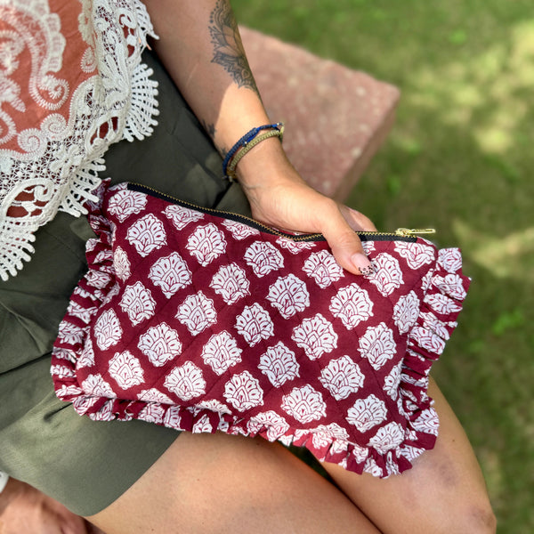 Burgundy Ruffle Pouch