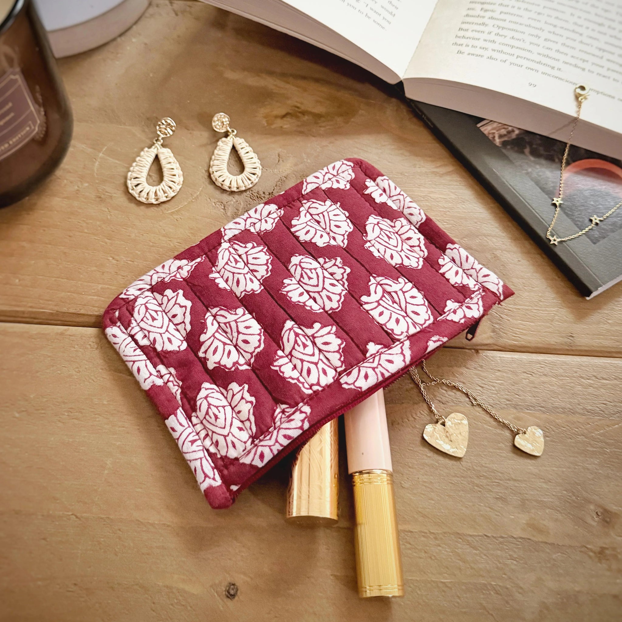 Burgundy Block Print Coin Purse