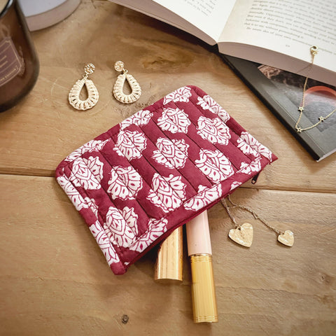 Burgundy Block Print Coin Purse