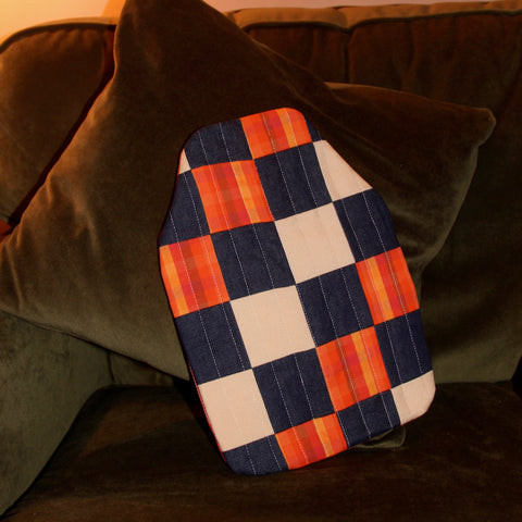 Patchwork Hot Water Bottle Cover - Blue & Orange Check