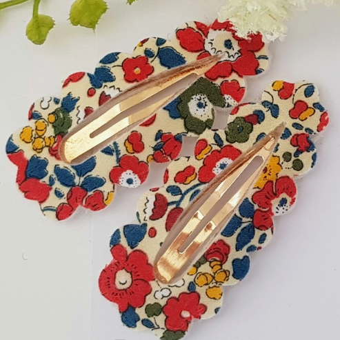 Liberty Fabric Hair Clips - Betsy Red
