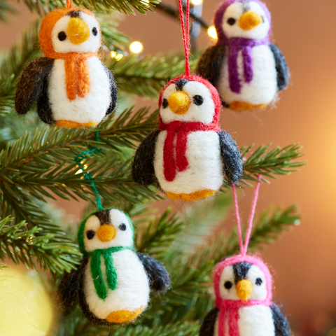 Set of 5 Hanging Felt Penguins