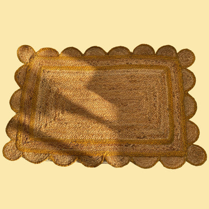 Ochre Scalloped Jute Doormat / Small Rug