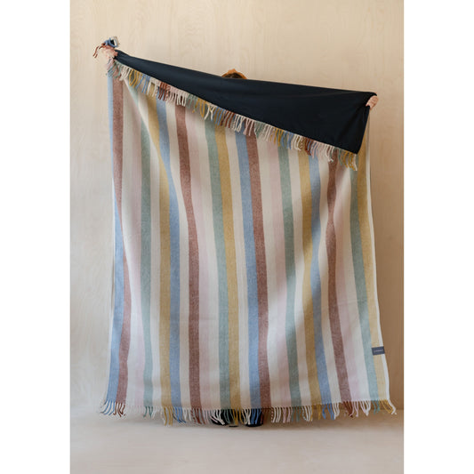 Recycled Wool Waterproof Picnic Blanket in Rainbow Stripe