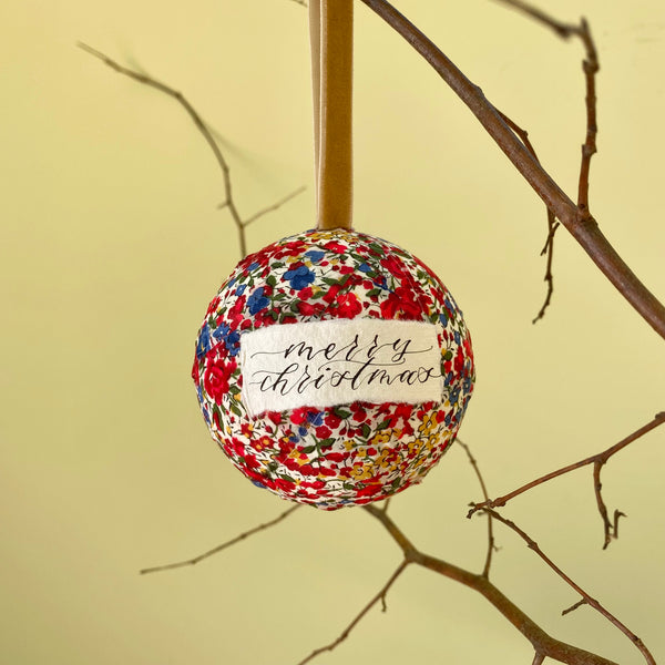 Liberty print fabric covered bauble - Emma and Georgina