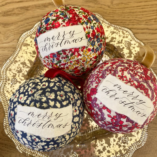 Liberty print fabric covered bauble - Feather Fields