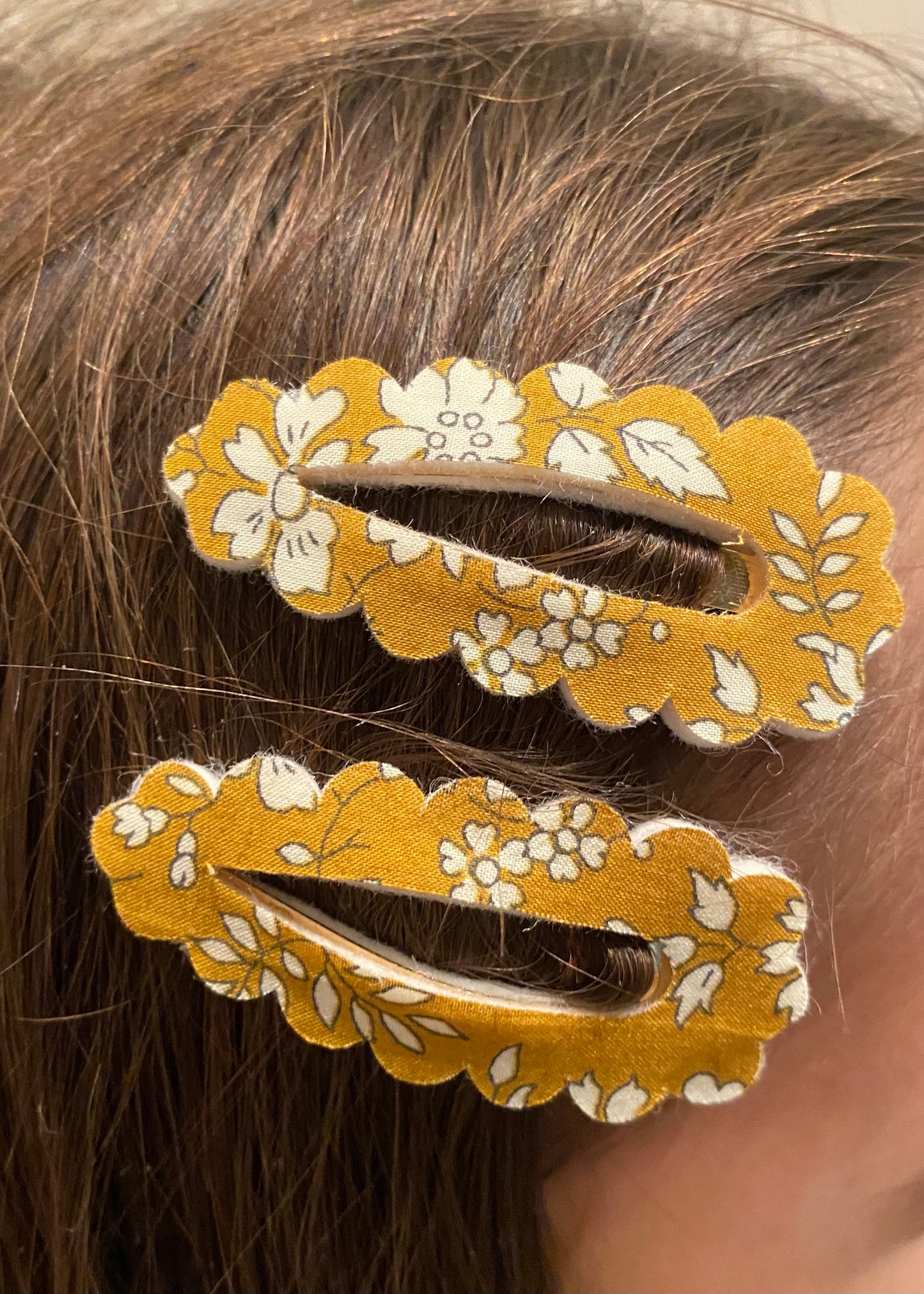 Liberty Fabric Hair Clips - Mustard Capel