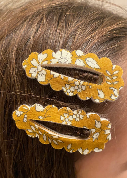 Liberty Fabric Hair Clips - Mustard Capel