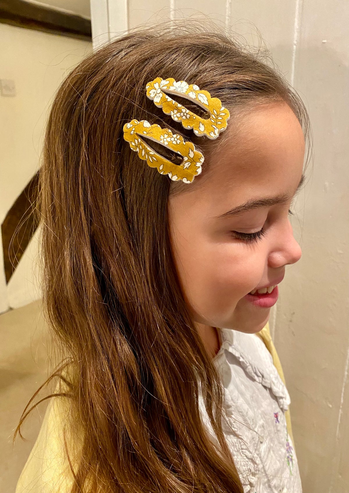 Liberty Fabric Hair Clips - Mustard Capel