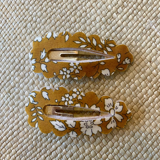 Liberty Fabric Hair Clips - Mustard Capel