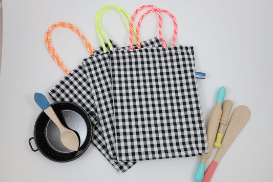 Wooden Kitchen Set with Gingham Bag