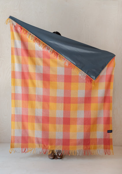 Recycled Wool Waterproof Picnic Blanket in Honey Meadow Check