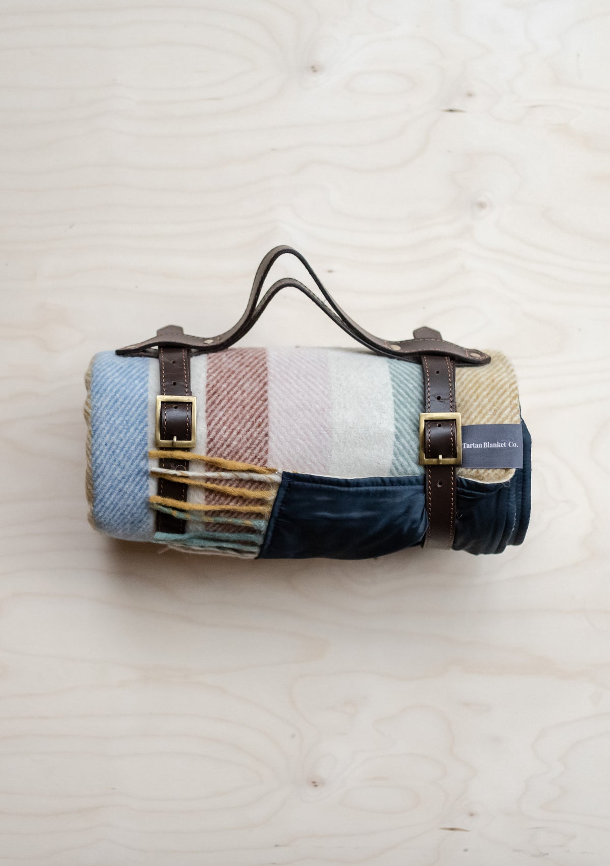 Recycled Wool Waterproof Picnic Blanket in Rainbow Stripe