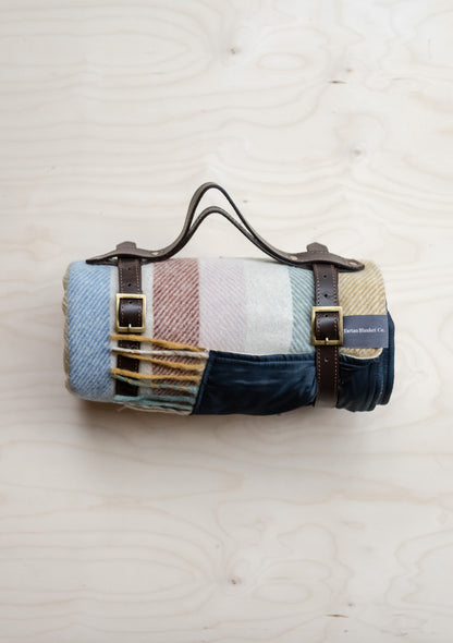 Recycled Wool Waterproof Picnic Blanket in Rainbow Stripe
