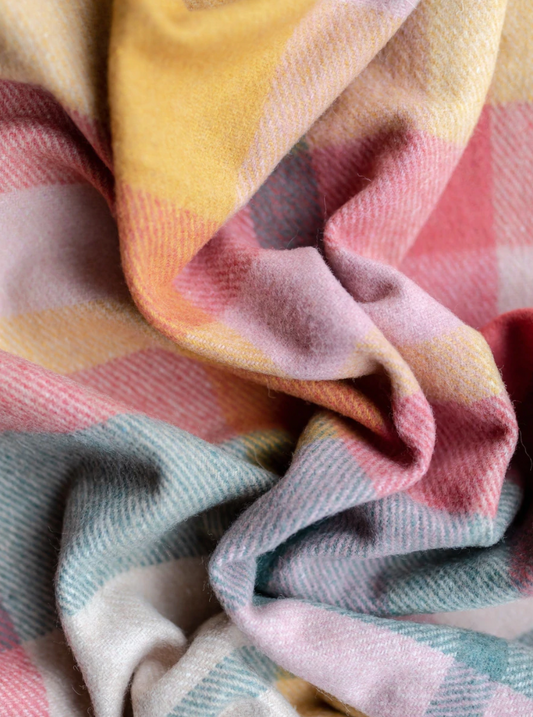 Recycled Wool Blanket in Wildflower Patchwork Check