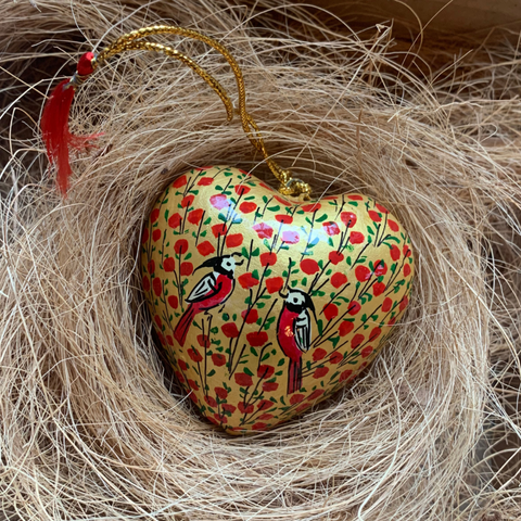 Red & Gold Birds Heart Bauble