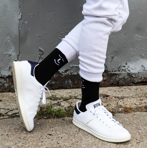 Black Smiley Ribbed Organic Cotton Socks